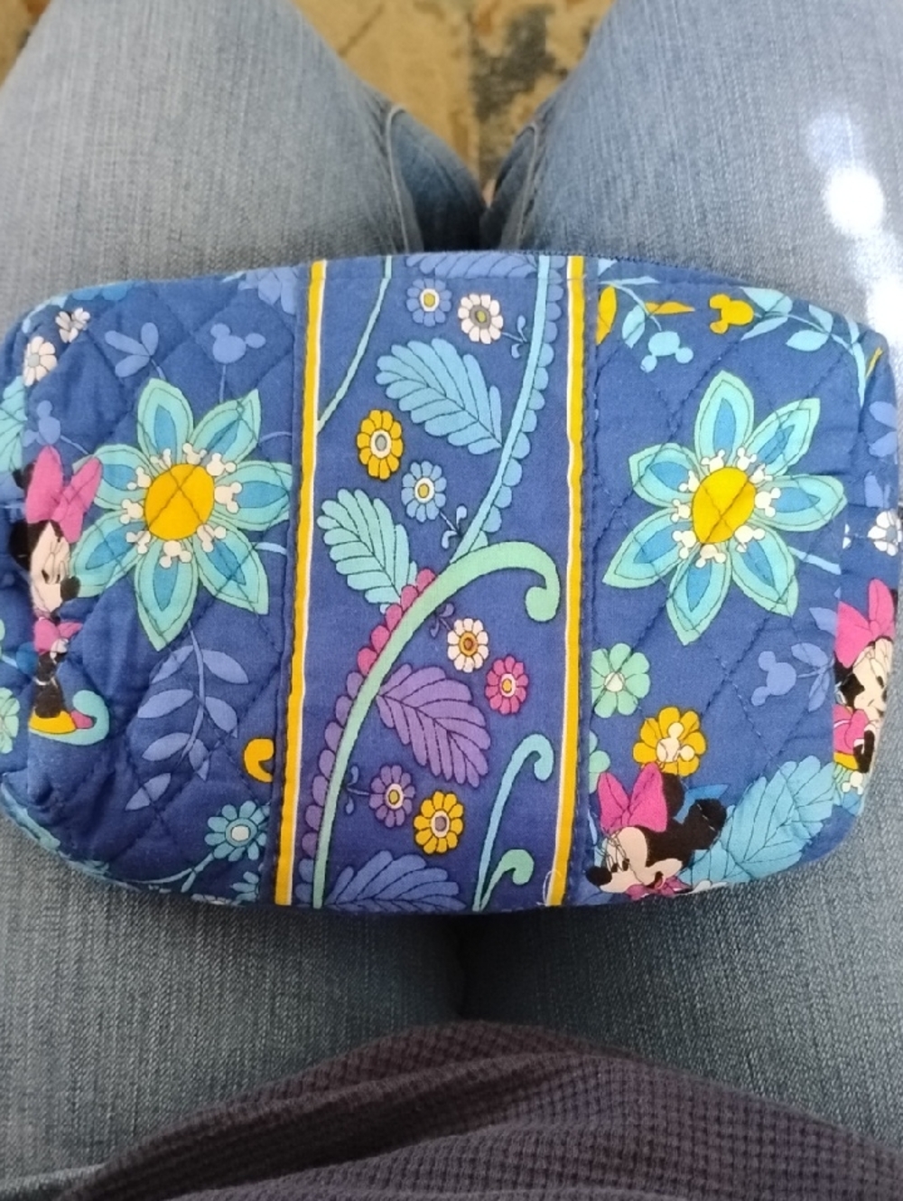 Vera Bradley Blue Quilted Disney Pouch with Floral Accents